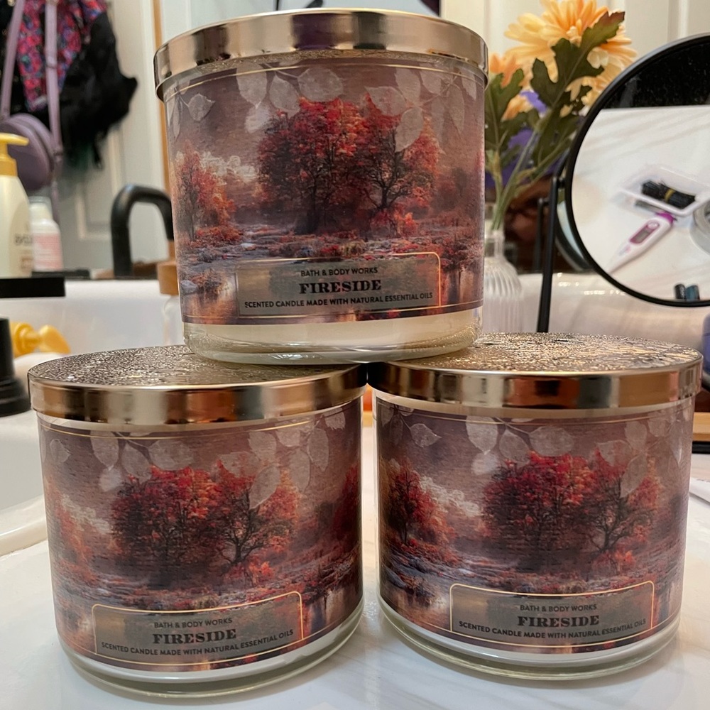 3-count Fireside Bath & Body Works candles